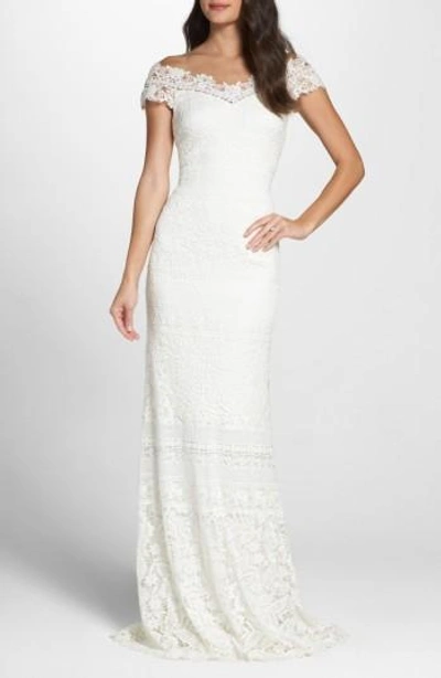 Shop Tadashi Shoji Off The Shoulder Illusion Lace Gown In Ivory 2