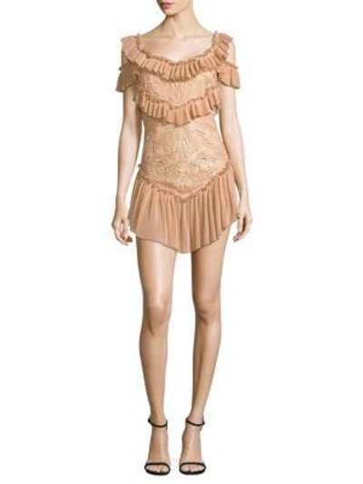 Shop Alice Mccall Lovebirds Short Ruffle Dress In Shell