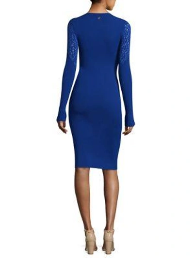 Shop Versace Long-sleeve Knit Bodycon Dress In Royal Blue