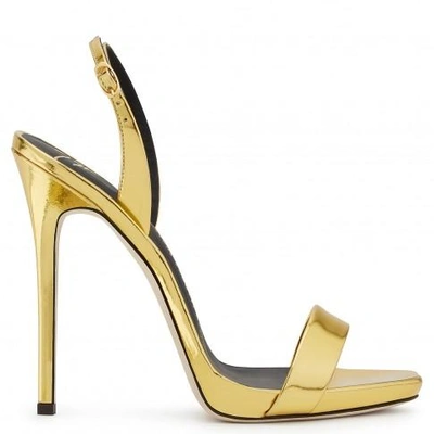 Shop Giuseppe Zanotti Mirrored Patent Leather 'sophie' Sandal Sophie In Gold