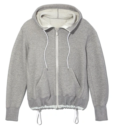 Shop Sacai Light Grey Hooded Zip Front Sweatshirt
