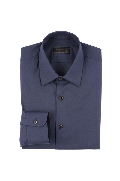 Shop Prada Stretch Poplin Shirt In Denimblu