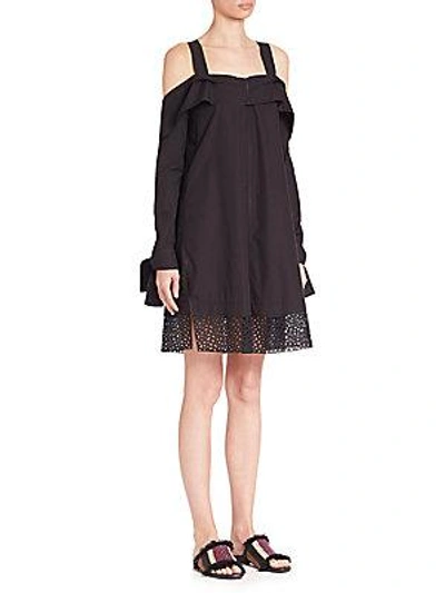 Shop Proenza Schouler Cold-shoulder Cotton Poplin Dress In Black