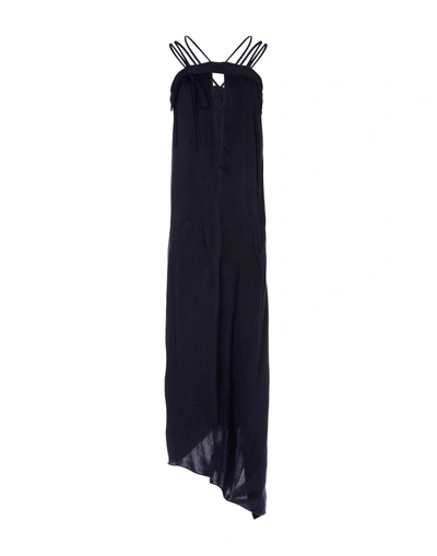 Shop Dondup Woman Long Dress Midnight Blue Size 8 Cupro