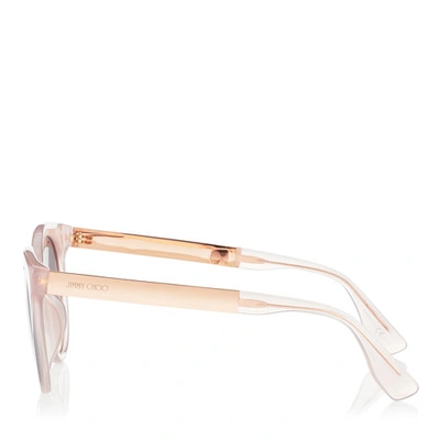 Shop Jimmy Choo Vivy Pink Round Framed Sunglasses With Detachable Jewel Clip On In Grey Mirror Silver