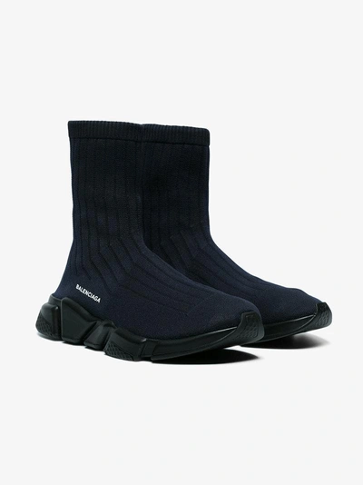 Shop Balenciaga Speed Ribbed Low Sneakers In Blue
