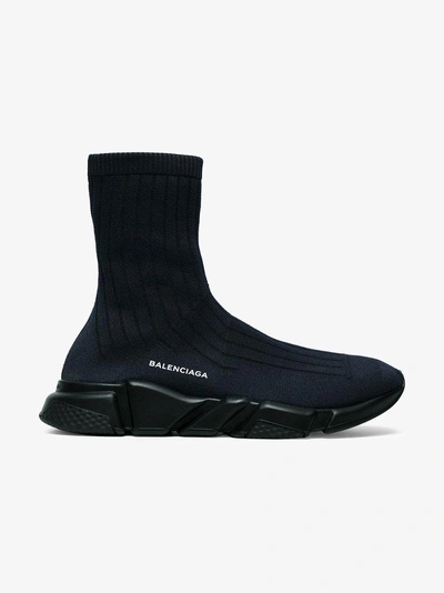 Shop Balenciaga Speed Ribbed Low Sneakers In Blue