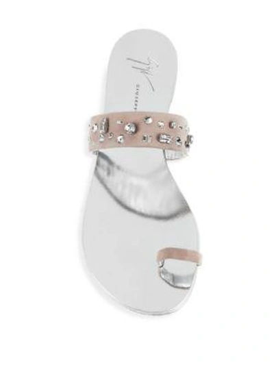Shop Giuseppe Zanotti Nuvorock Crystal And Suede Flat Sandals In Camnuit