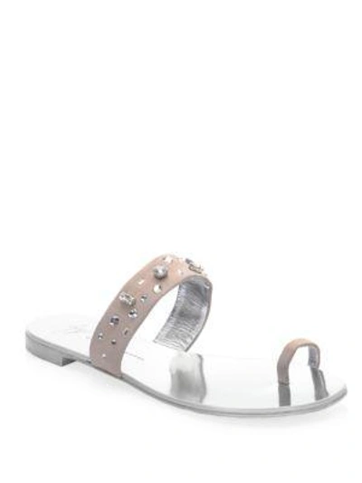 Shop Giuseppe Zanotti Nuvorock Crystal And Suede Flat Sandals In Camrosa