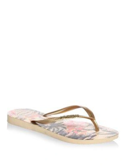 Shop Havaianas Slim Tropical Flip Flops In Ivory