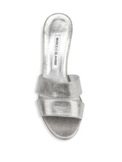 Shop Manolo Blahnik Metallic Leather Pumps In Silver