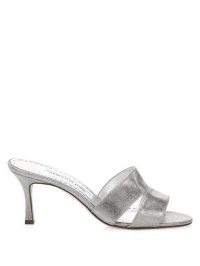 Shop Manolo Blahnik Metallic Leather Pumps In Silver