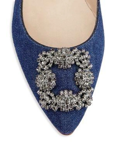 Shop Manolo Blahnik Hangisi 25 Embellished Denim Flats