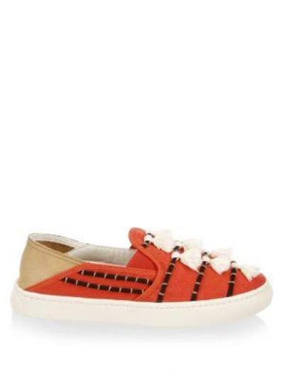 Shop Soludos Tassel Cotton Canvas Slip-on Sneakers In Beige Red