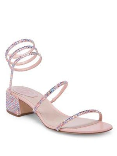 Shop René Caovilla Women's Cleo Ankle-wrap Crystal-embellished Satin Sandals In Pink