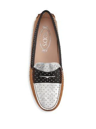 Shop Tod's Gommini Micro-stud Leather Driving Loafers In Multi