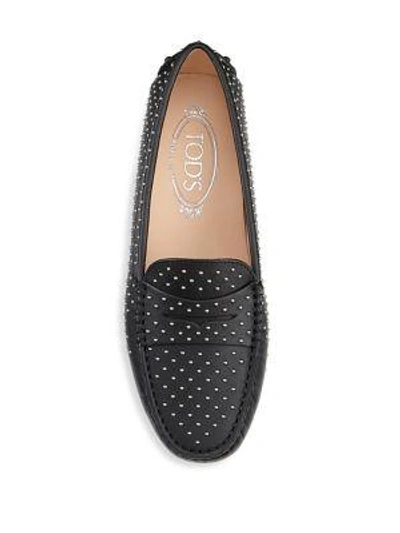 Shop Tod's Gommini Micro Borchi Leather Loafers In Black