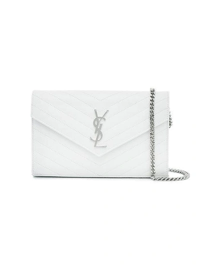 Shop Saint Laurent White Quilted Monogram Leather Shoulder Bag