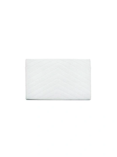 Shop Saint Laurent White Quilted Monogram Leather Shoulder Bag