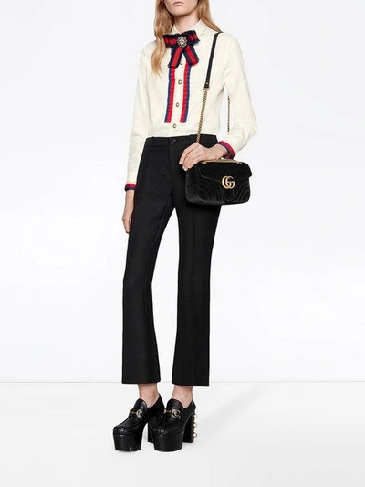 Shop Gucci Gg Marmont Velvet Shoulder Bag In Black