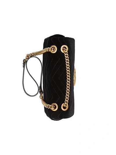 Shop Gucci Gg Marmont Velvet Shoulder Bag In Black