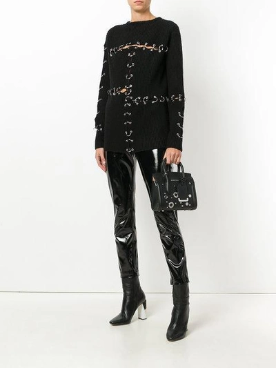 Shop Alexander Mcqueen Eyelet Embellished Mini Tote In Black