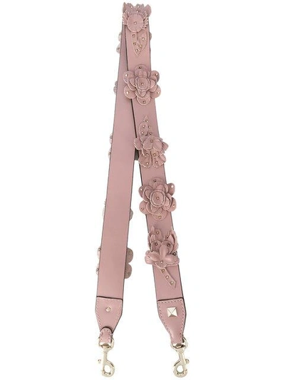 Shop Valentino Rockstud Floral Bag Strap In Pink