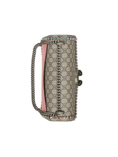 Shop Gucci Dionysus Gg Supreme Shoulder Bag With Crystals - Neutrals