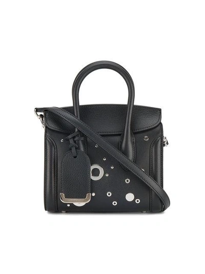 Shop Alexander Mcqueen Mini Black Eyelet Embellished Heroine Tote