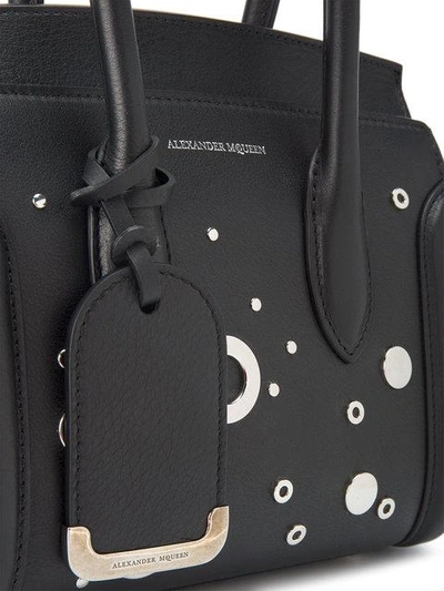 Shop Alexander Mcqueen Mini Black Eyelet Embellished Heroine Tote