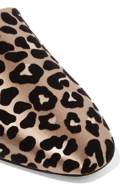 Shop Jimmy Choo Globe Flocked Leopard-print Satin Flats In Leopard Print