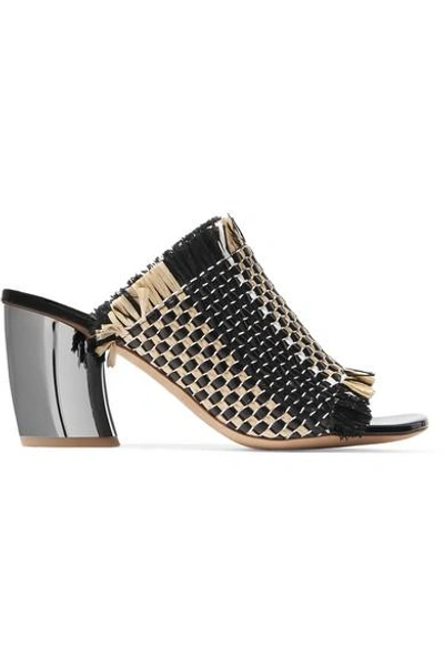 Shop Proenza Schouler Woven Leather And Raffia Mules In Black