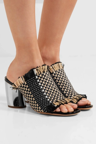 Woven Leather And Raffia Mules In Black