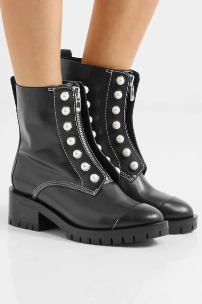 Shop 3.1 Phillip Lim / フィリップ リム Lug Sole Zipper Embellished Leather Ankle Boots In Black