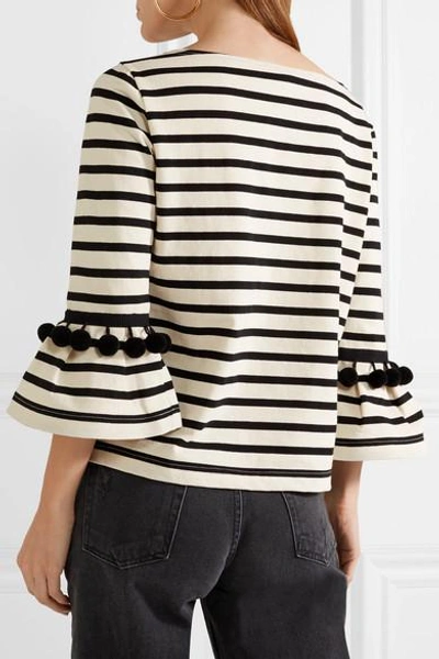 Shop Marc Jacobs Pompom-embellished Striped Cotton-jersey Top In Ecru