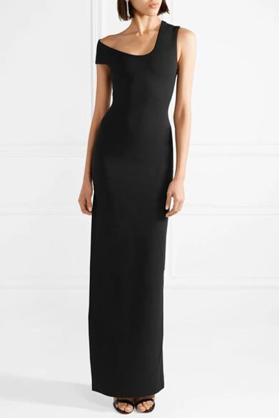 Shop Solace London Mille Asymmetric Stretch-crepe Gown In Black