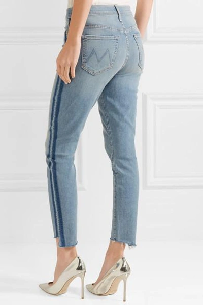 Shop Mother The Stunner Striped Cropped Frayed High-rise Skinny Jeans In Light Denim