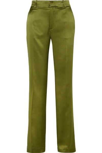Shop Joseph Ferdy Silk-satin Wide-leg Pants In Green