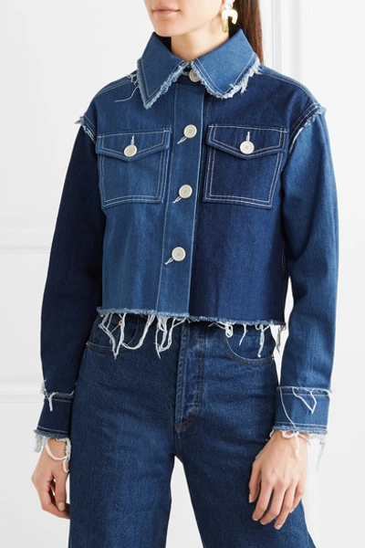 Shop Rejina Pyo Tessa Frayed Denim Jacket In Mid Denim