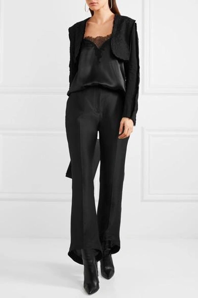Shop Antonio Berardi Cropped Fringed Broderie Anglaise And Crepe Jacket In Black