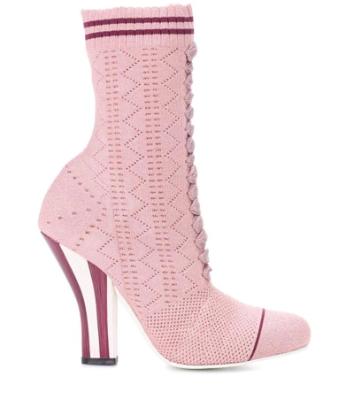 Shop Fendi Stretch-knit Ankle Boots In Pink