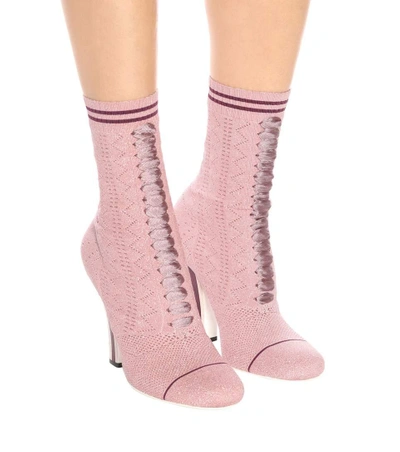 Shop Fendi Stretch-knit Ankle Boots In Pink