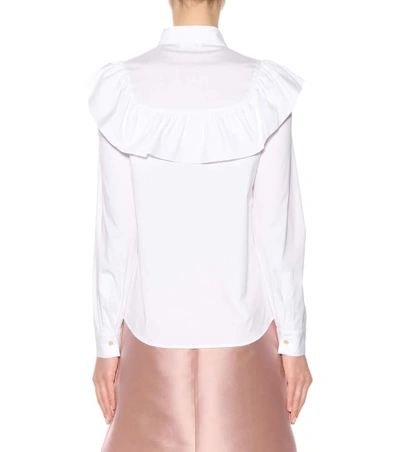 Shop Red Valentino Ruffle-trimmed Cotton-blend Blouse In White