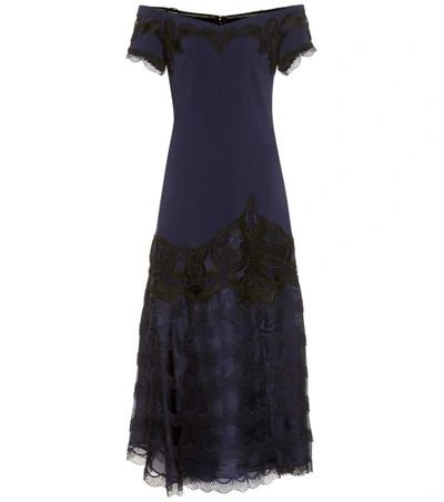 Shop Jonathan Simkhai Lace-trimmed Crêpe Dress In Blue