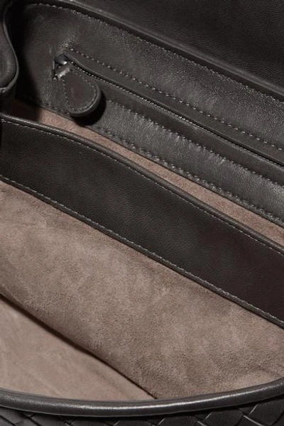 Shop Bottega Veneta Olimpia Knot Intrecciato Leather Shoulder Bag In Anthracite