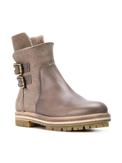 Shop Agl Attilio Giusti Leombruni Buckled Two Tone Boots In Neutrals