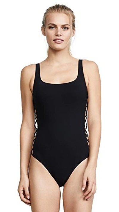 Shop Tory Burch Lace Up Tank Swimsuit In Black