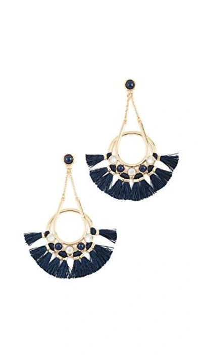 Shop Rebecca Minkoff Utopia Tassel Chandelier Earrings In Gold/navy