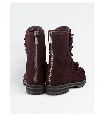 Shop Jimmy Choo Havana Flat Suede Boots In Burgundy