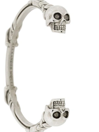 Shop Alexander Mcqueen Skull Detail Cuff Bracelet In Silver